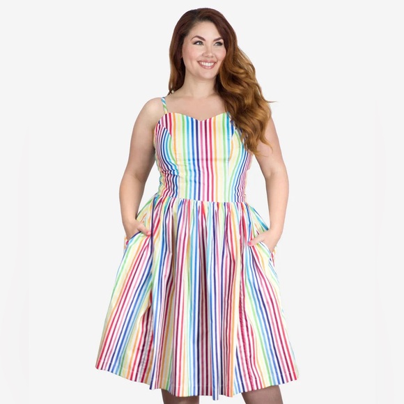 Magnolia Park Unique Vintage Rainbow Striped Mini Dress Size Large EUC - Picture 1 of 6